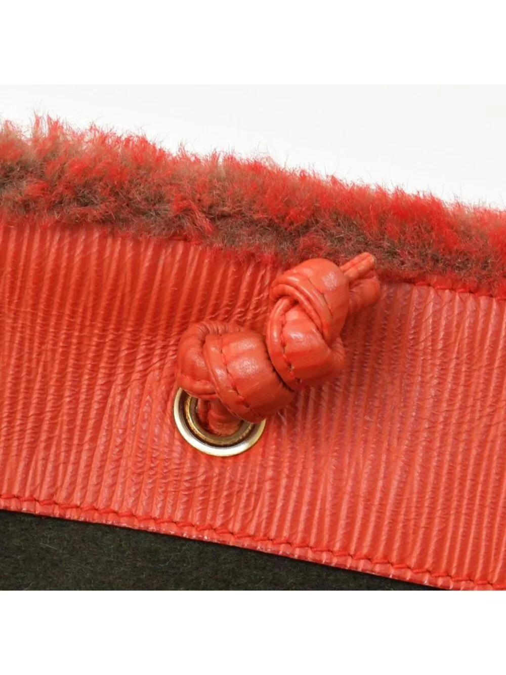 Fendi Tote Bag Rabbit Fur Leather Red Gold